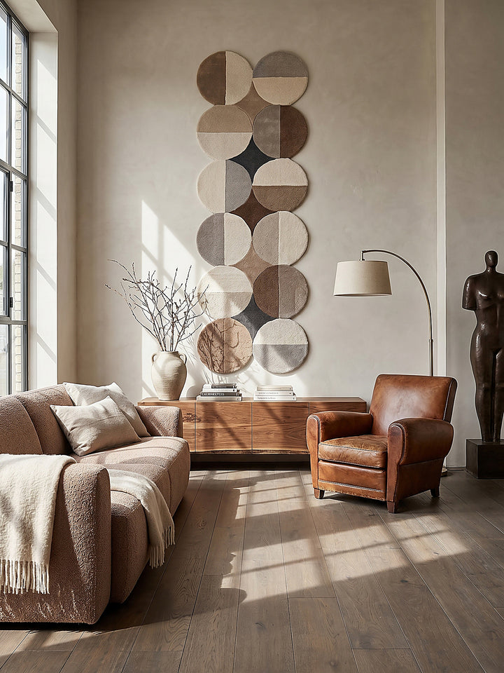 Teppich Beige-Braun Läufer als Wandteppich Wanddekoration Textilkunst Interior Design_