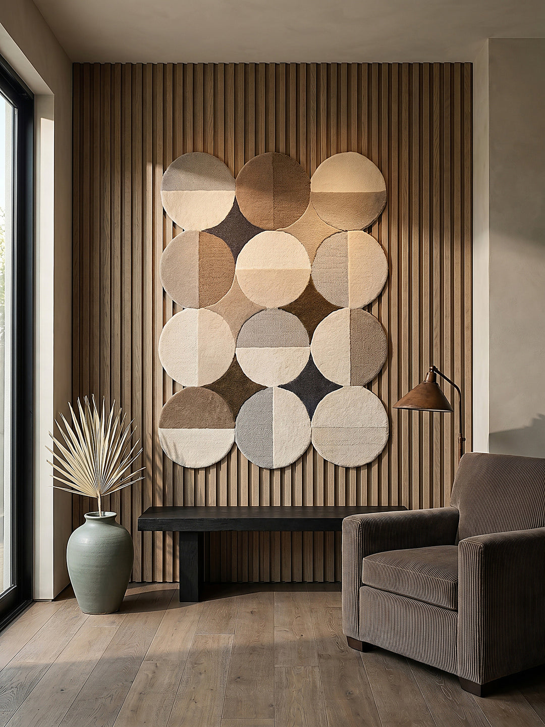 Teppich Beige-Braun rechteckig als Wandteppich Wanddekoration Textilkunst Interior Design_