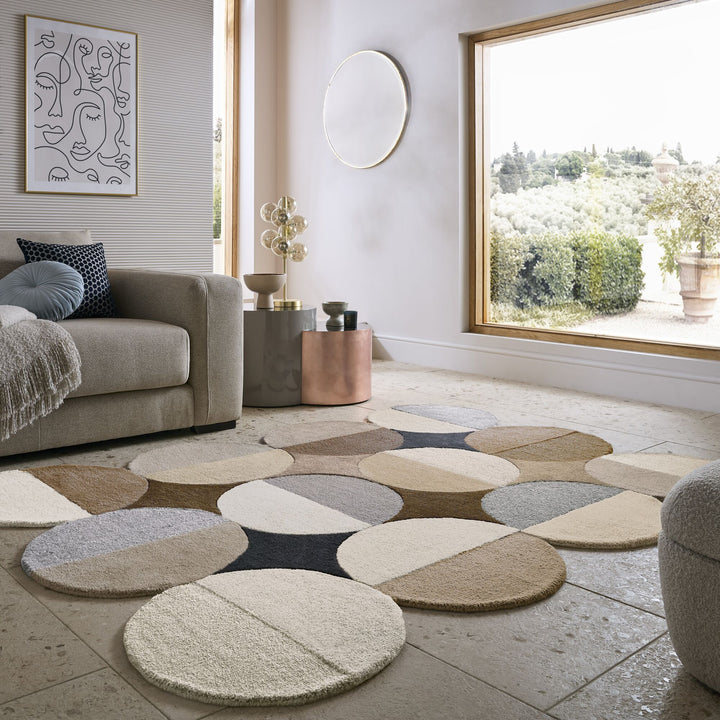 Wollteppich Kreis Wellenform - Wohnzimmer_Beige-Braun_Rechteckig_