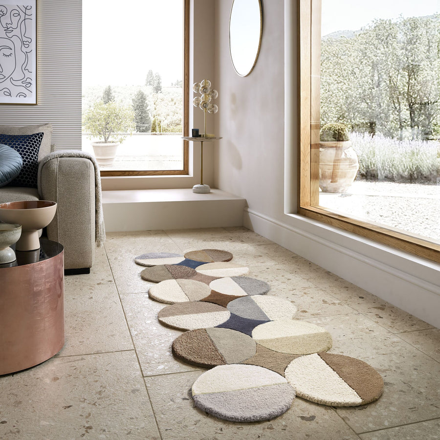 Wollteppich Kreis Wellenform - Wohnzimmer_Beige-Braun_Läufer_