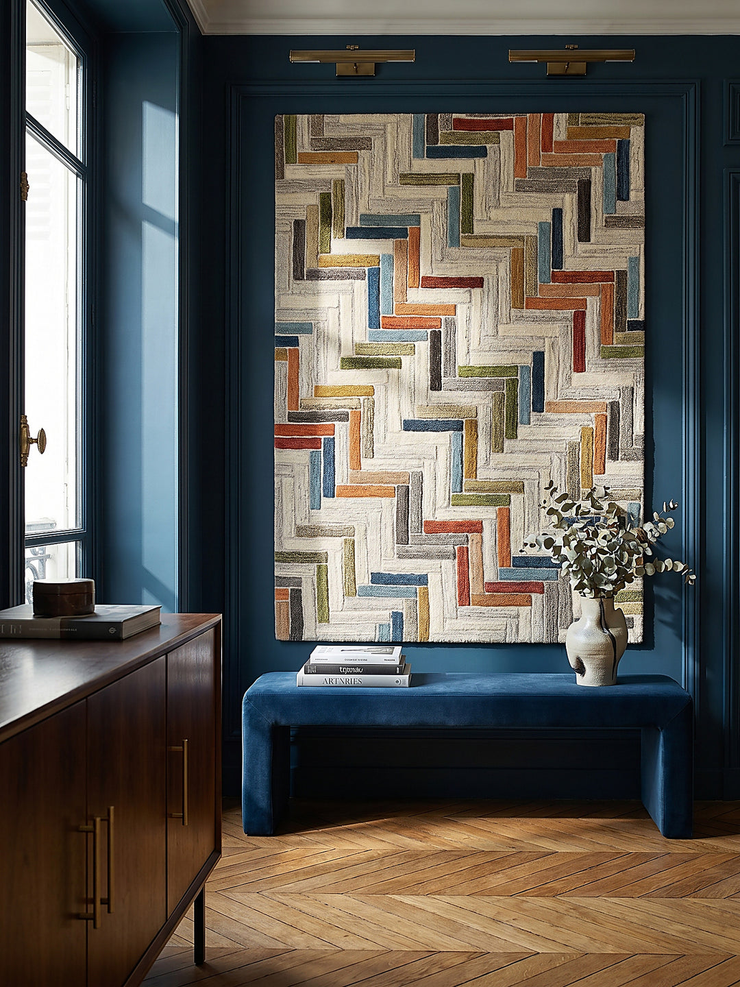 Teppich Multicolor rechteckig als Wandteppich Wanddekoration Textilkunst Interior Design_