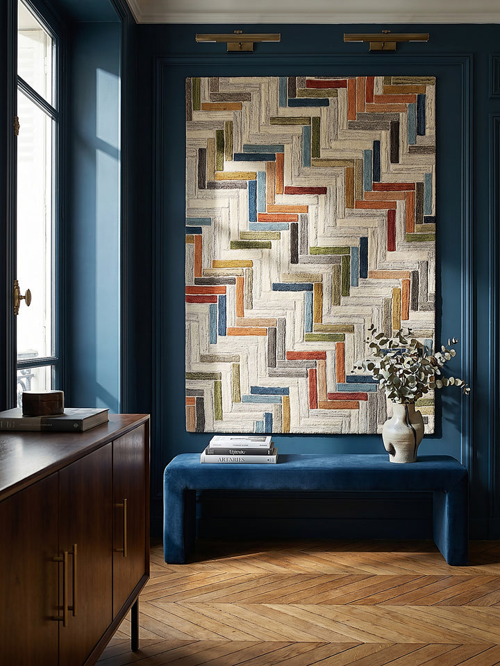 Teppich Multicolor rechteckig als Wandteppich Wanddekoration Textilkunst Interior Design_