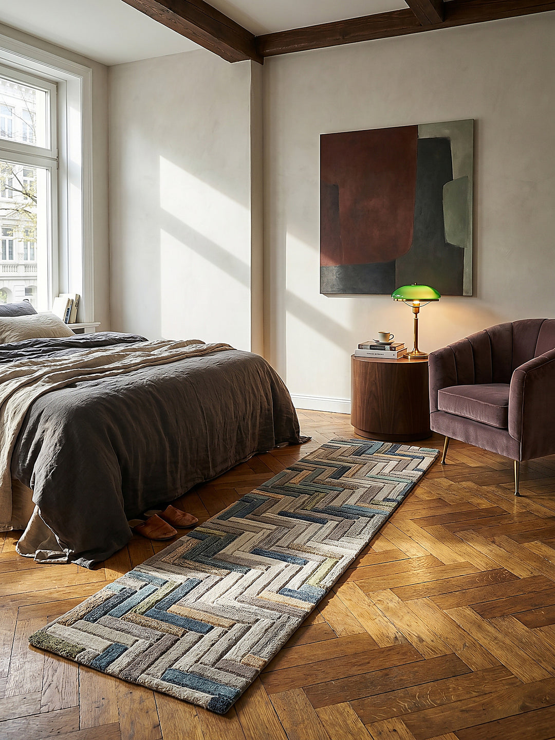 Teppich Multicolor-Blau Läufer im Wohnzimmer mit Couchtisch und Wohnaccessoires Wohnidee skandinavisch modern_