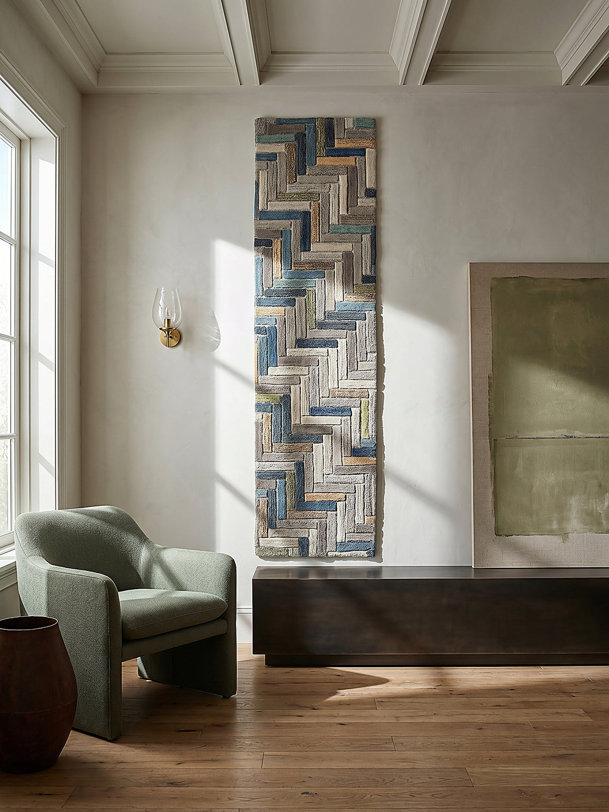 Teppich Multicolor-Blau Läufer als Wandteppich Wanddekoration Textilkunst Interior Design_