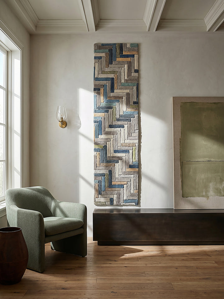 Teppich Multicolor-Blau Läufer als Wandteppich Wanddekoration Textilkunst Interior Design_
