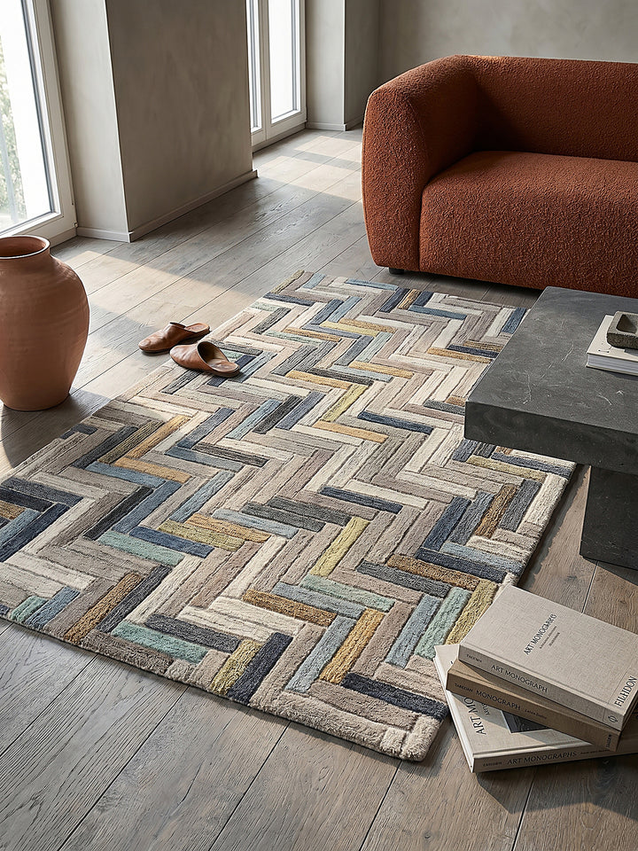 Teppich Multicolor-Blau rechteckig Musteransicht von oben Designkollektion_