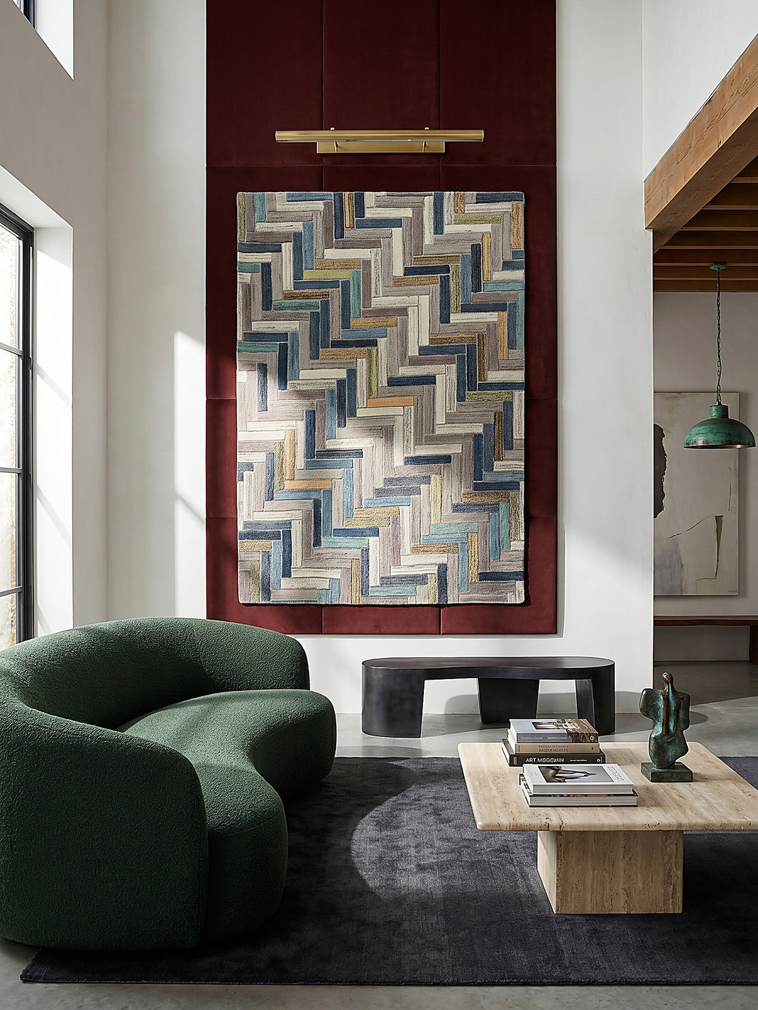 Teppich Multicolor-Blau rechteckig als Wandteppich Wanddekoration Textilkunst Interior Design_