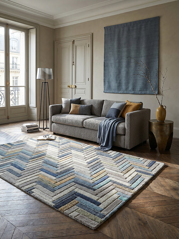 Teppich Multicolor-Blau rechteckig im modernen Wohnzimmer Einrichtungsidee_