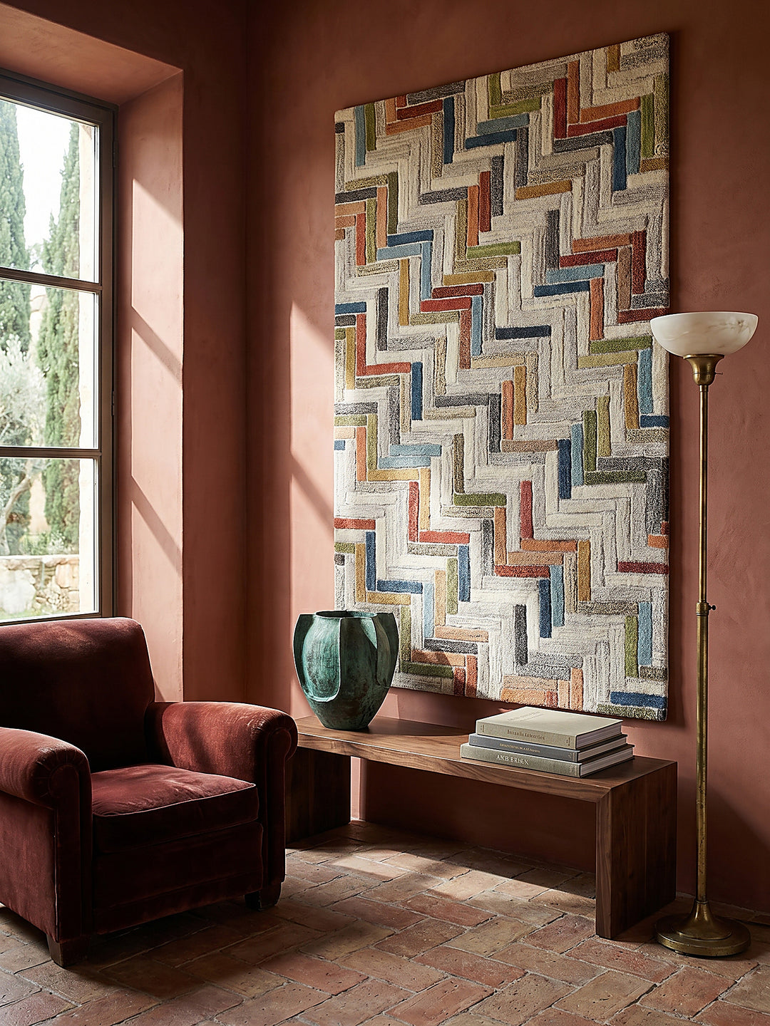 Teppich Multicolor Läufer als Wandteppich Wanddekoration Textilkunst Interior Design_