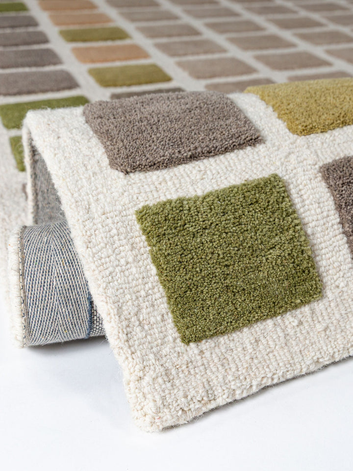 Teppich Erdtöne-Grün rechteckig WOOL Einrichtung Wohnidee Bodenbelag HAMPS_