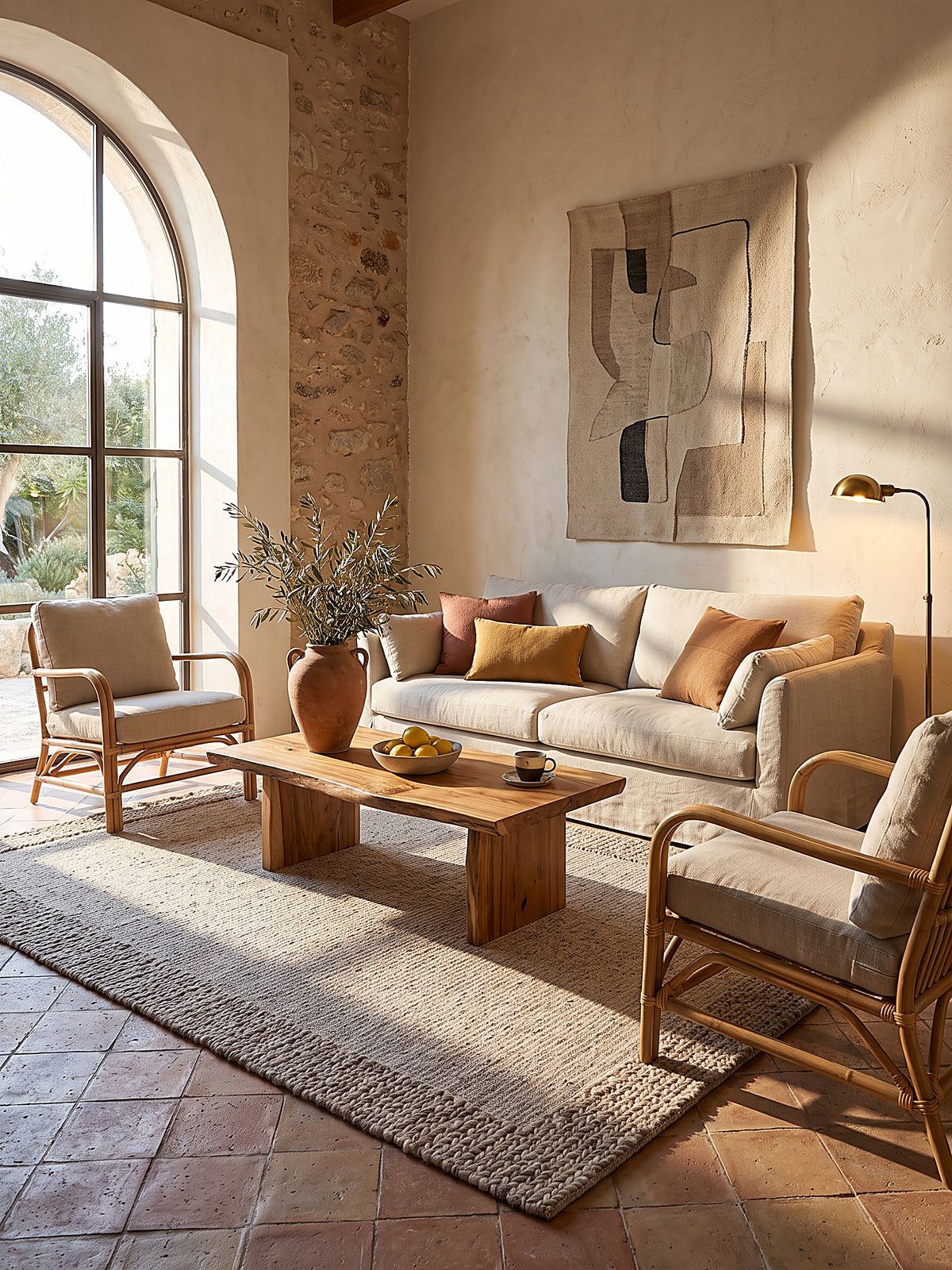 Teppich Beige-Braun rechteckig im modernen Wohnzimmer_