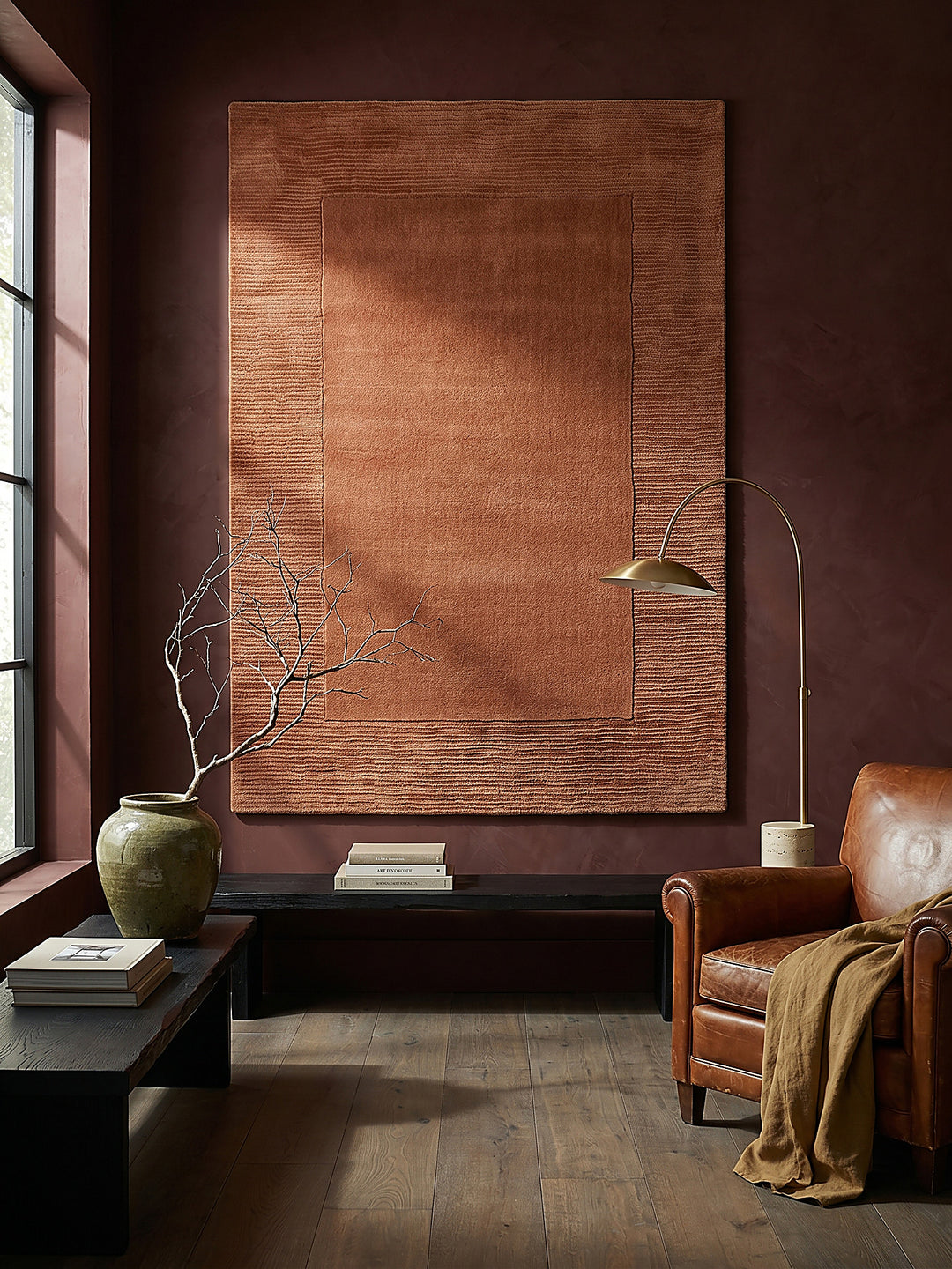 Teppich Orange rechteckig als Wandteppich Wanddekoration Textilkunst Interior Design_