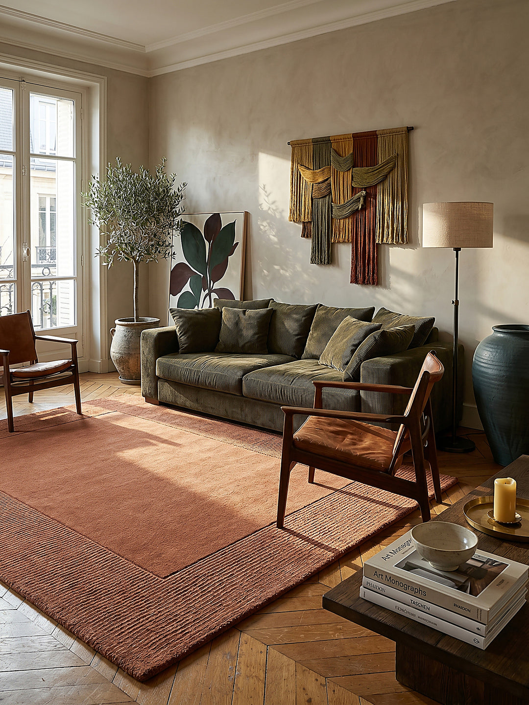 Teppich Orange rechteckig im modernen Wohnzimmer Einrichtungsidee_