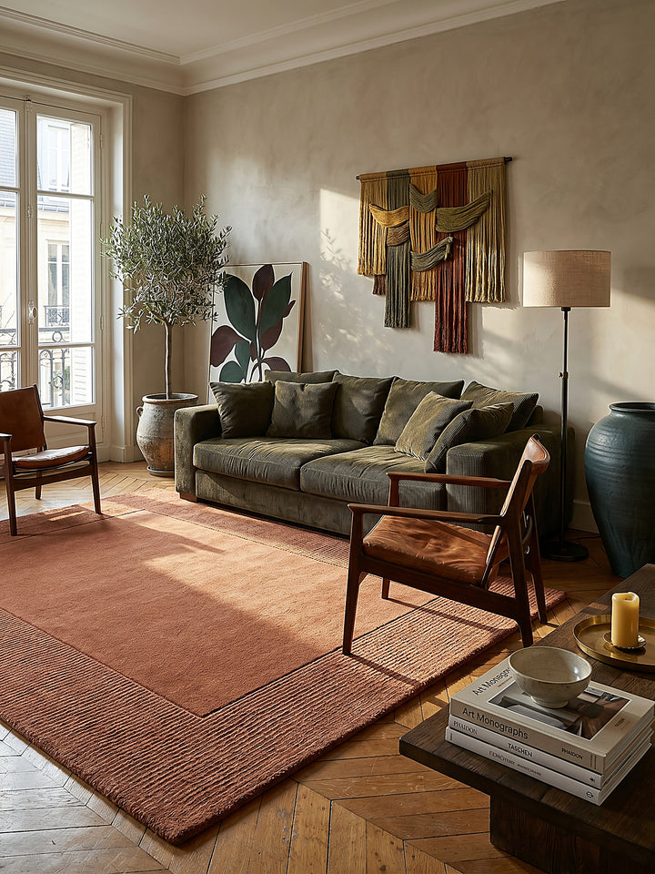 Teppich Orange rechteckig im modernen Wohnzimmer Einrichtungsidee_