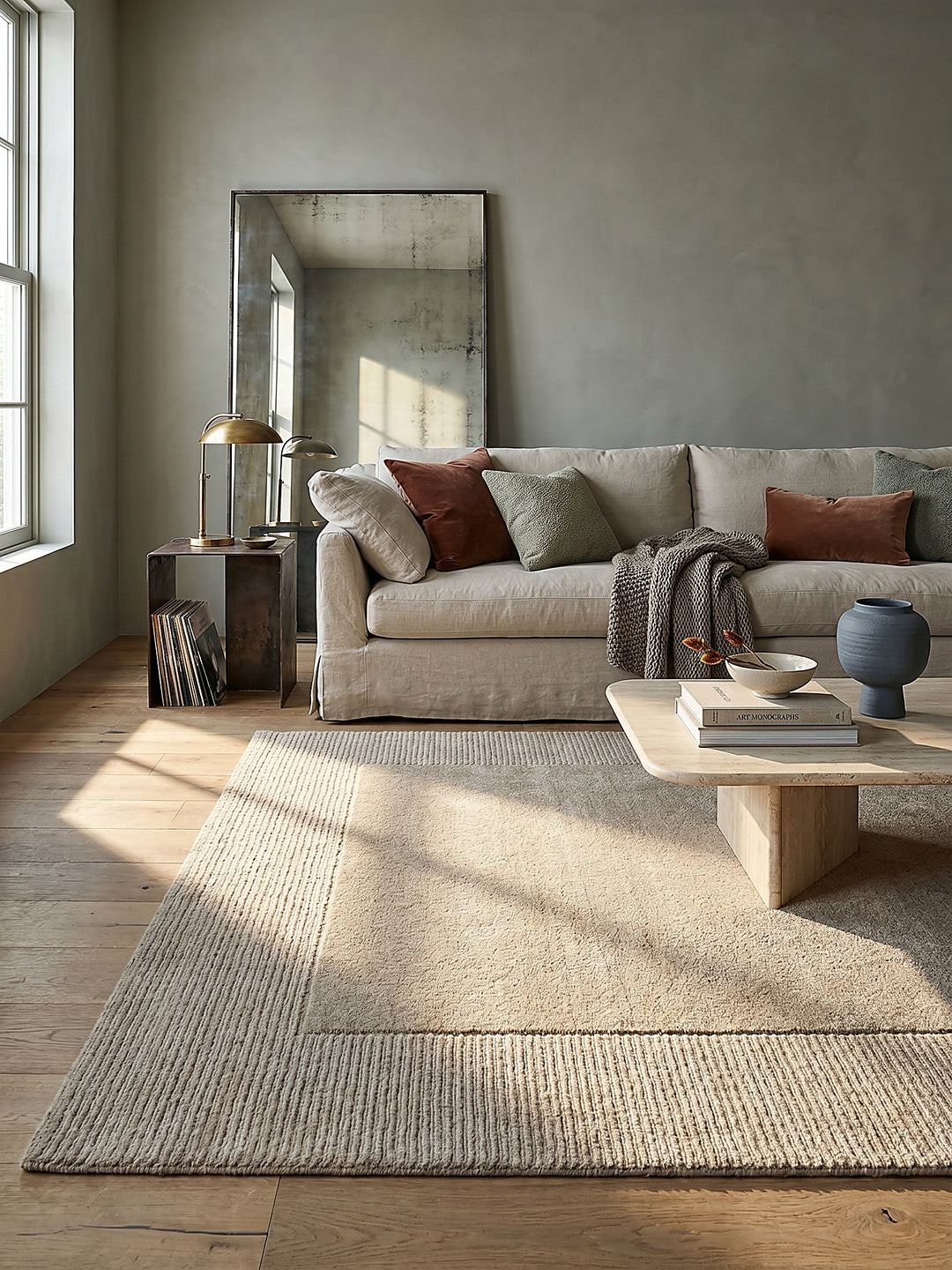 Teppich Beige rechteckig im modernen Wohnzimmer Einrichtungsidee_