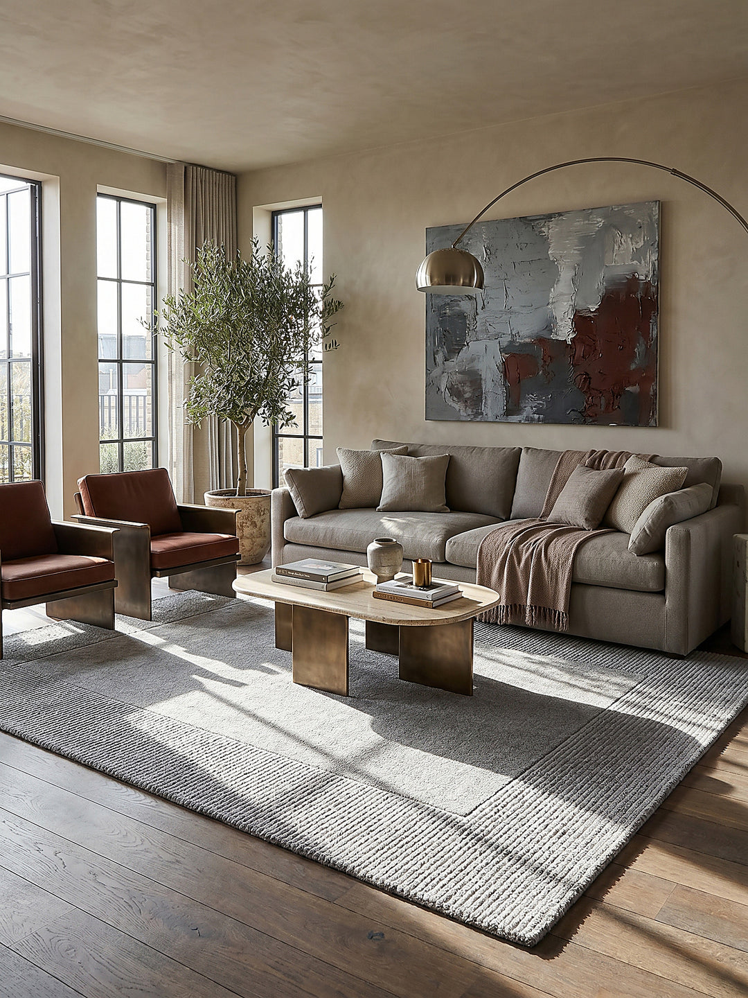 Teppich Grau rechteckig im modernen Wohnzimmer Einrichtungsidee_