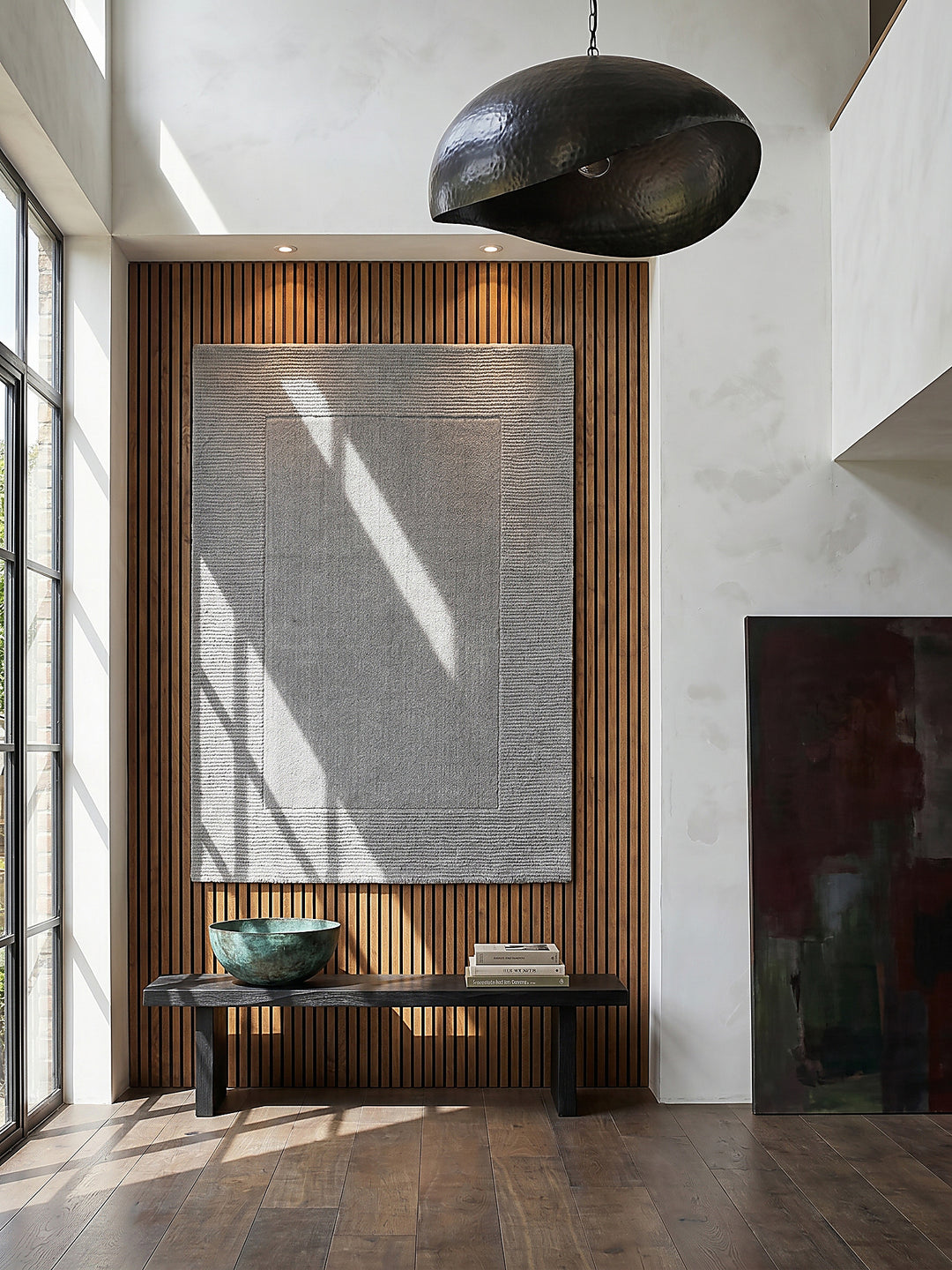 Teppich Grau rechteckig als Wandteppich Wanddekoration Textilkunst Interior Design_