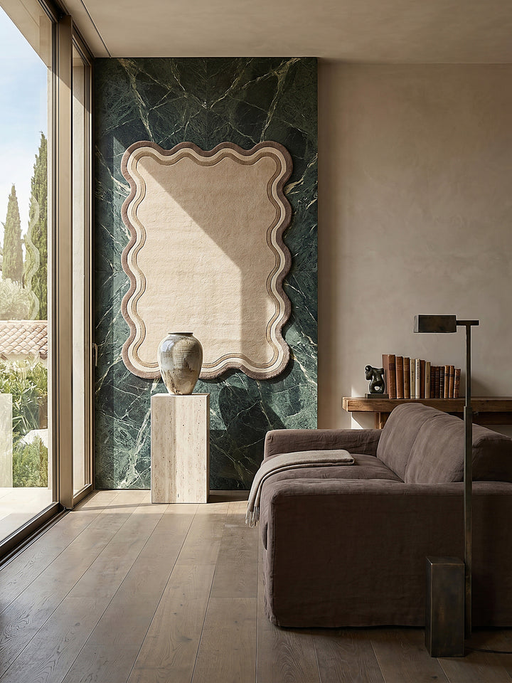 Teppich Naturfarben rechteckig als Wandteppich Wanddekoration Textilkunst Interior Design_