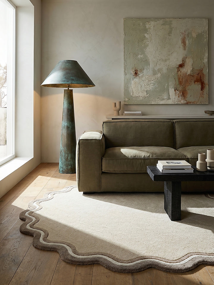Teppich Naturfarben rund als Wandteppich Wanddekoration Textilkunst Interior Design_