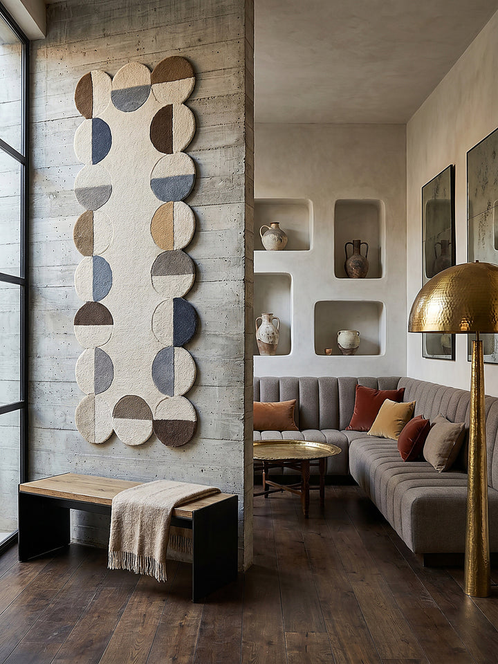 Teppich Erdtöne Läufer als Wandteppich Wanddekoration Textilkunst Interior Design_