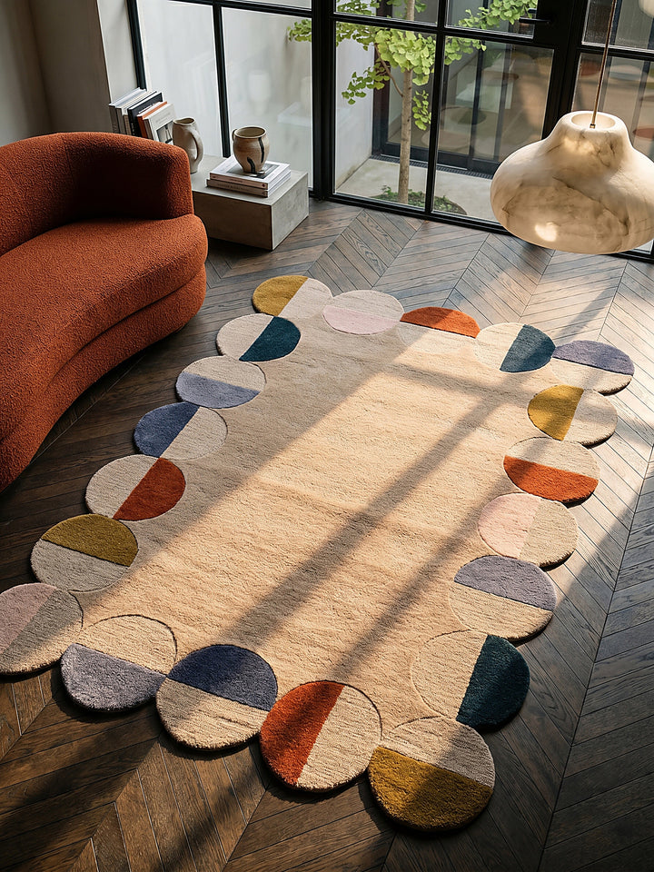 Teppich Beige-Multicolor rechteckig Musteransicht von oben Designkollektion_