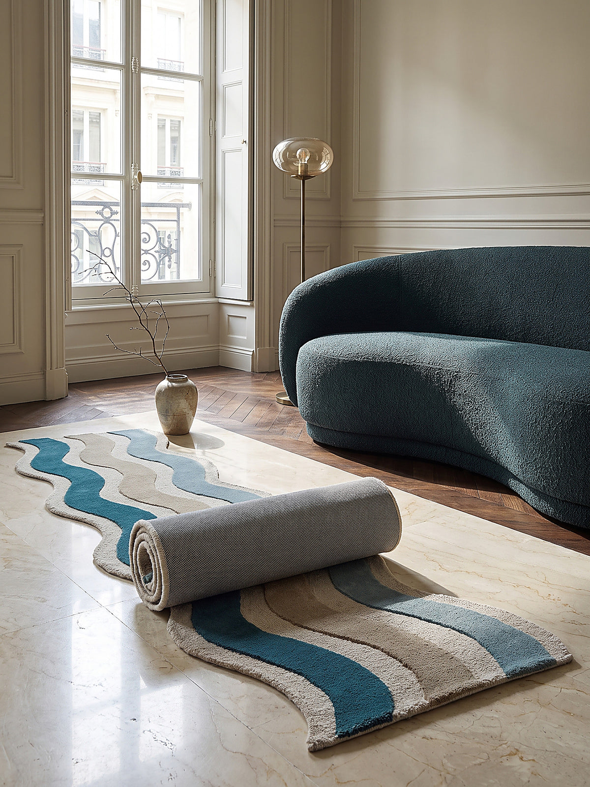 Teppich Natur-Blau Läufer Editorial Styling
