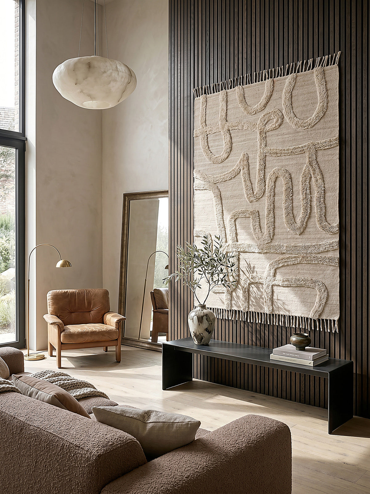 Teppich Natur-Beige rechteckig als Wandteppich Wanddekoration Textilkunst Interior Design_