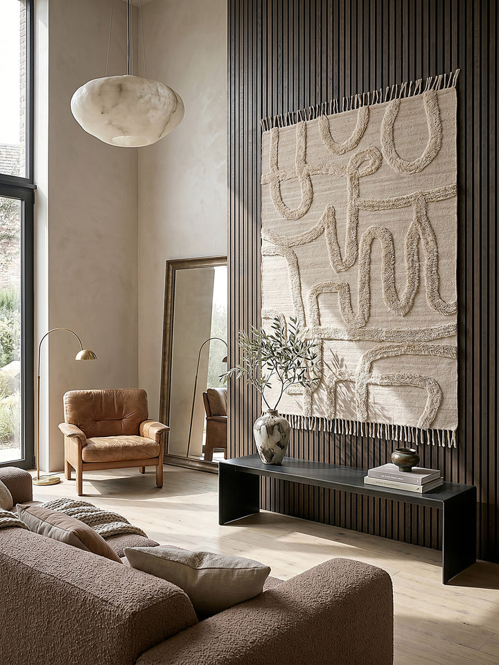 Teppich Natur-Beige rechteckig als Wandteppich Wanddekoration Textilkunst Interior Design_