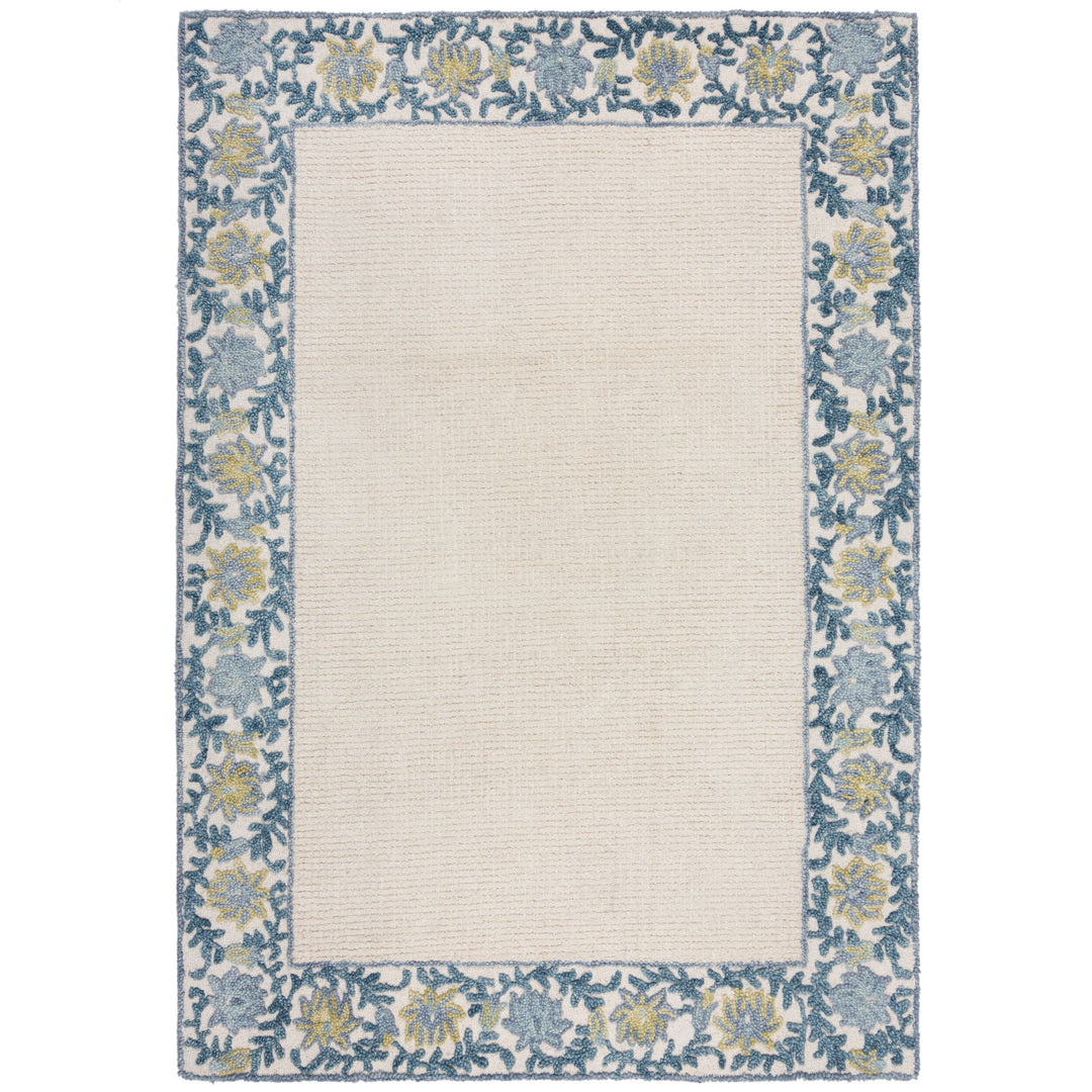 Teppich Kurzflor Unifarben - Floral Bordüre - Wohnzimmer_Rechteckig_