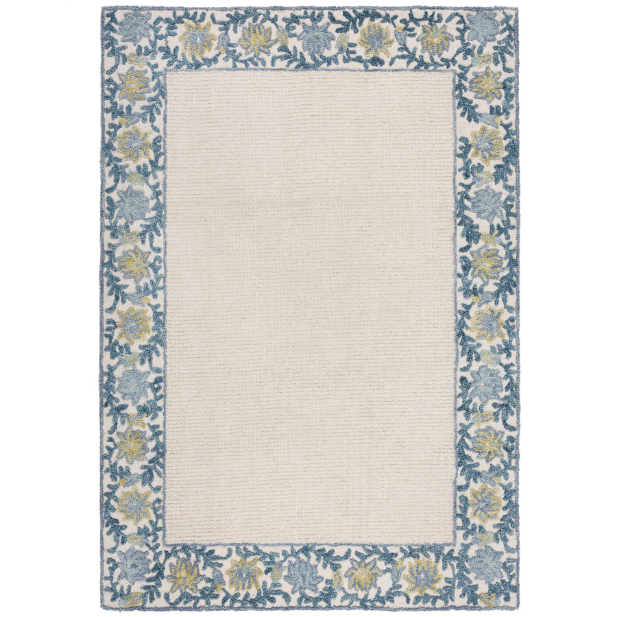 Teppich Kurzflor Unifarben - Floral Bordüre - Wohnzimmer_Rechteckig_