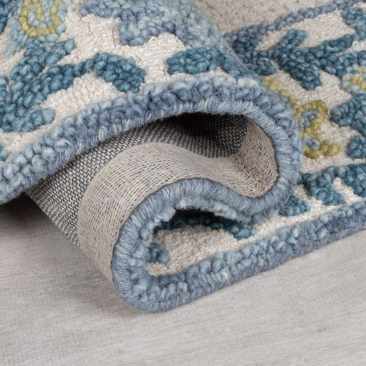 Teppich Kurzflor Unifarben - Floral Bordüre - Wohnzimmer Rechteckig
