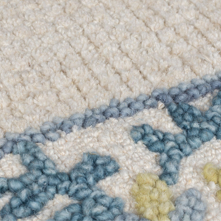 Teppich Kurzflor Unifarben - Floral Bordüre - Wohnzimmer_Blau-Beige_Rechteckig_