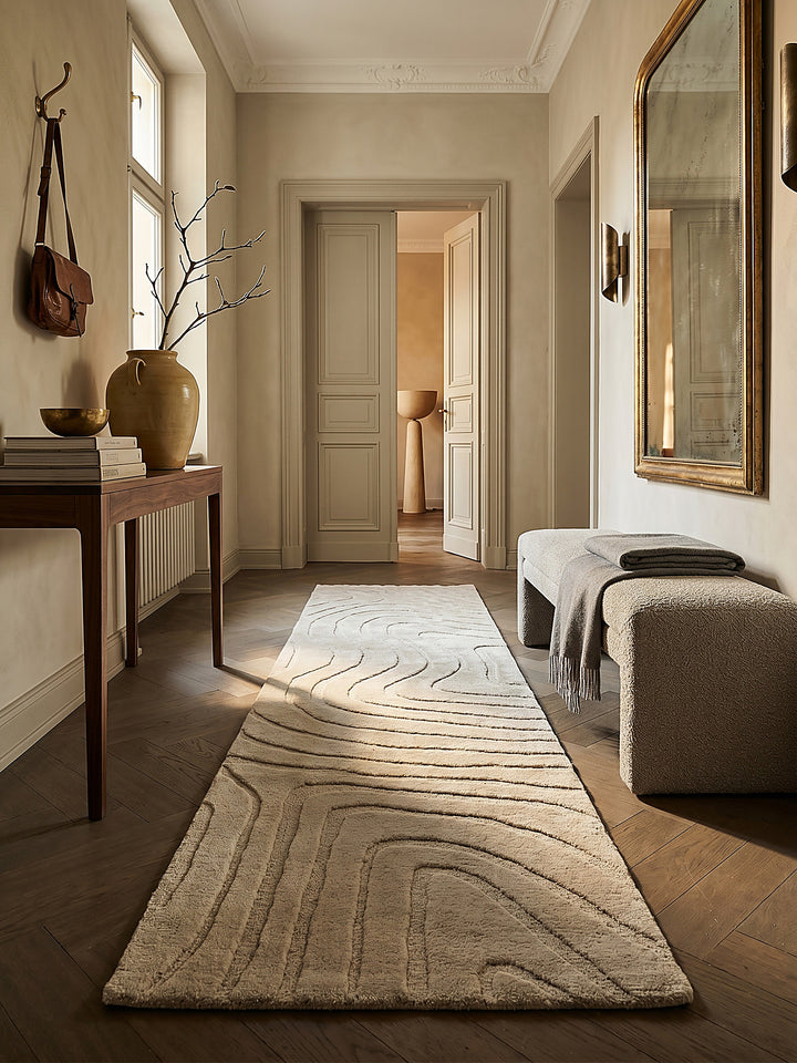 Teppich Beige Läufer im modernen Wohnzimmer Einrichtungsidee_