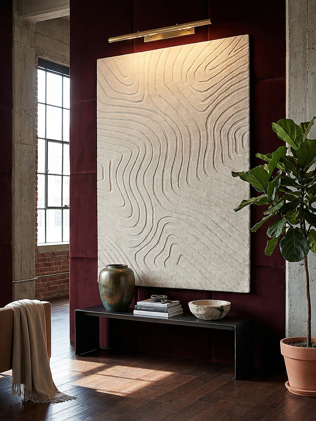 Teppich Beige rechteckig als Wandteppich Wanddekoration Textilkunst Interior Design_