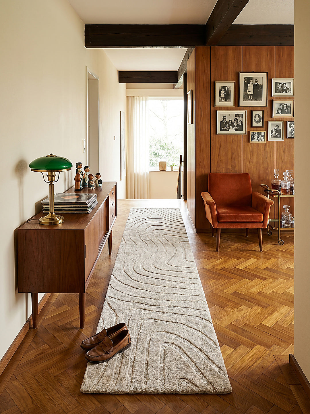 Teppich Beige Läufer Musteransicht von oben Designkollektion_