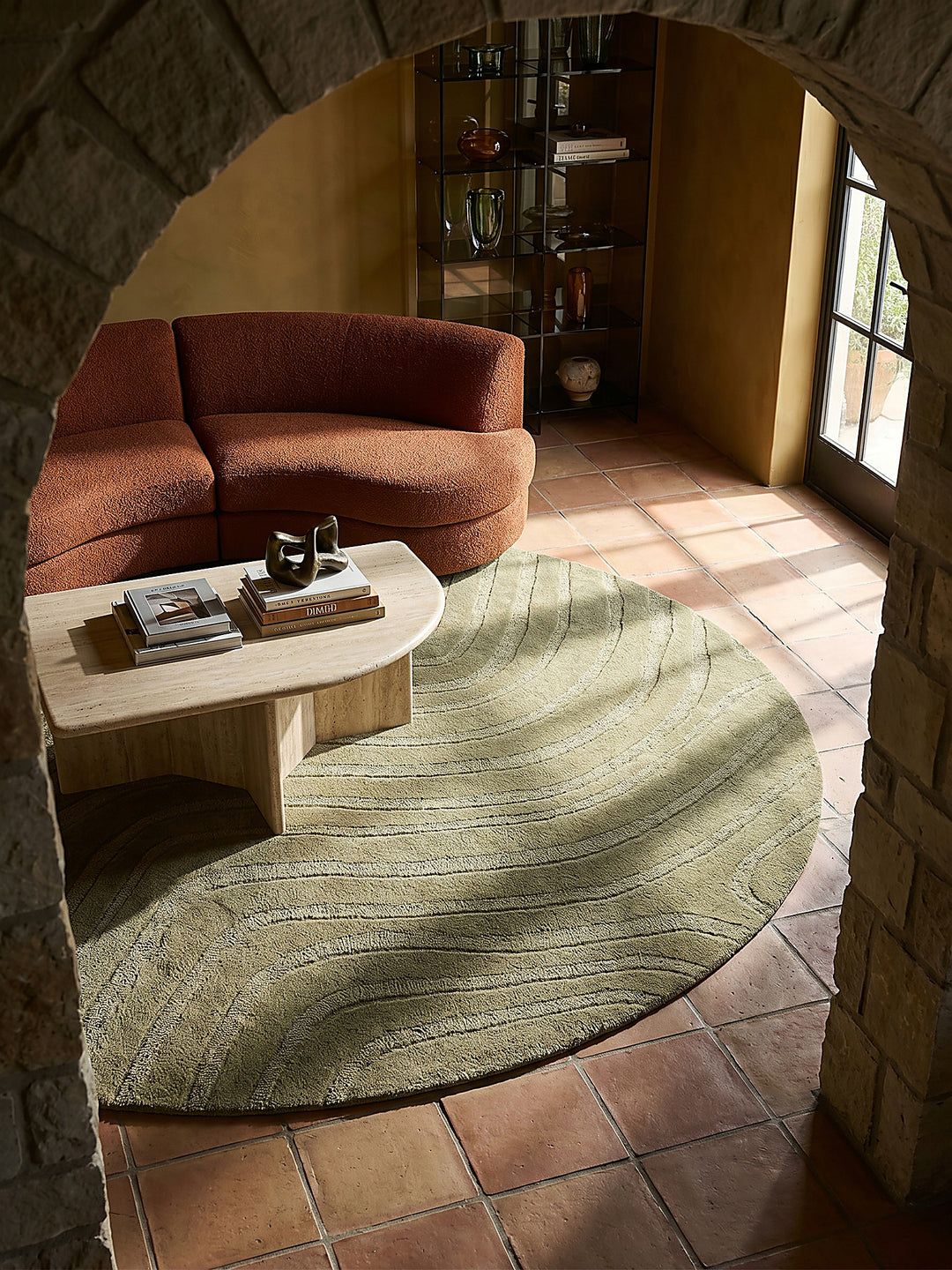Teppich Olivegrün rund Musteransicht von oben Designkollektion_