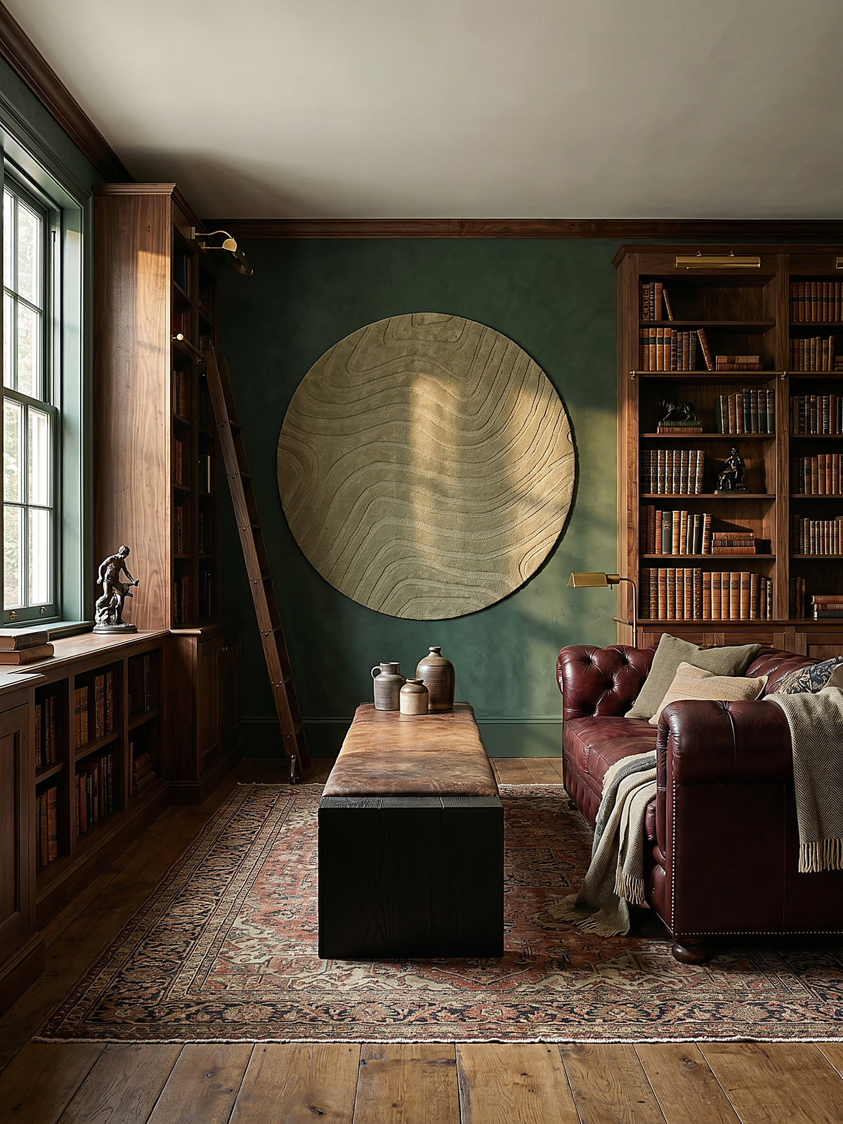 Teppich Olivegrün rund als Wandteppich Wanddekoration Textilkunst Interior Design_
