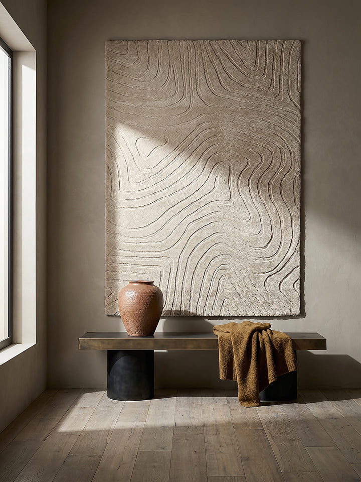 Teppich Beige Läufer als Wandteppich Wanddekoration Textilkunst Interior Design_