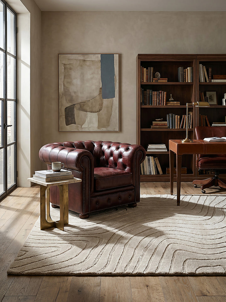 Teppich Beige rechteckig im Wohnzimmer mit Couchtisch und Wohnaccessoires Wohnidee skandinavisch modern_