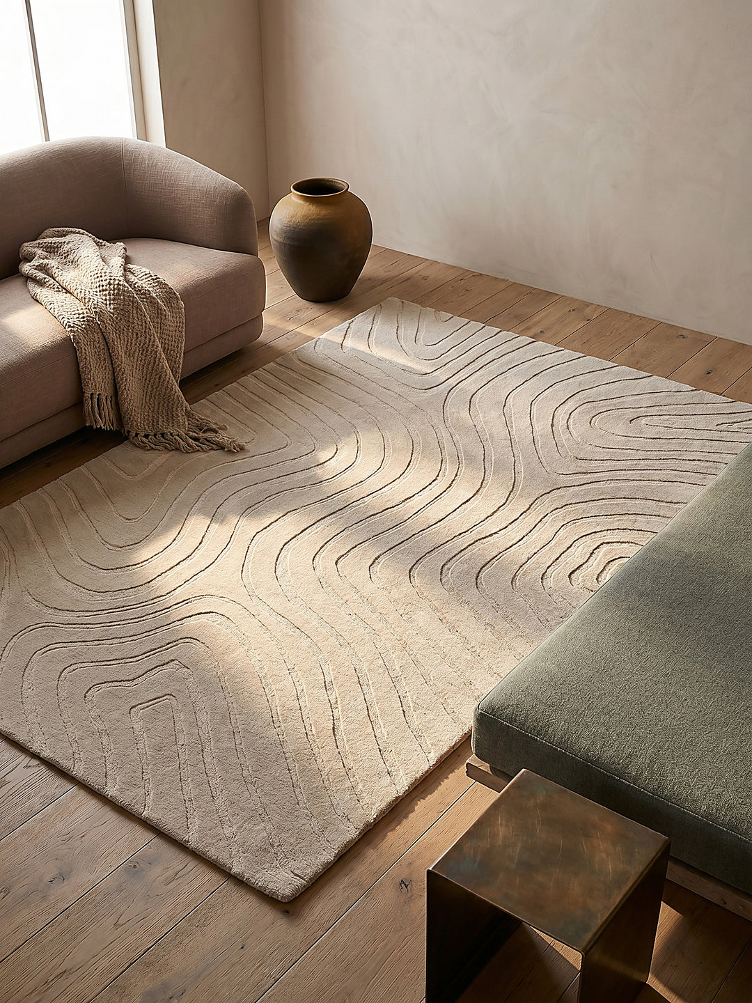 Teppich Beige rechteckig Musteransicht von oben Designkollektion_