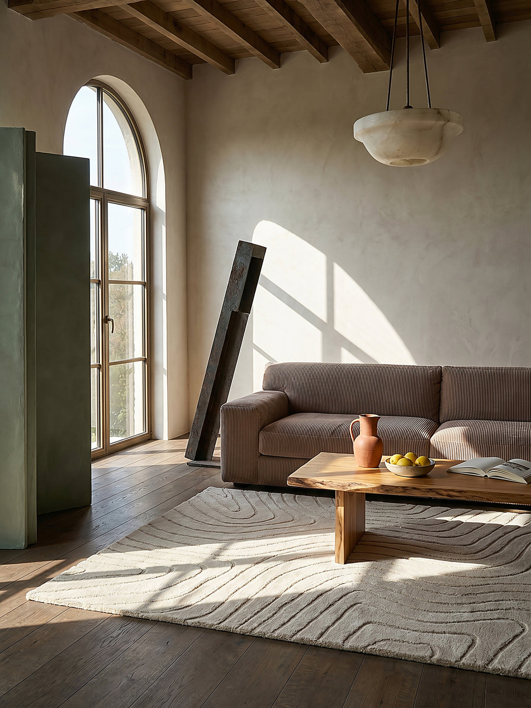 Teppich Beige rechteckig im modernen Wohnzimmer Einrichtungsidee_