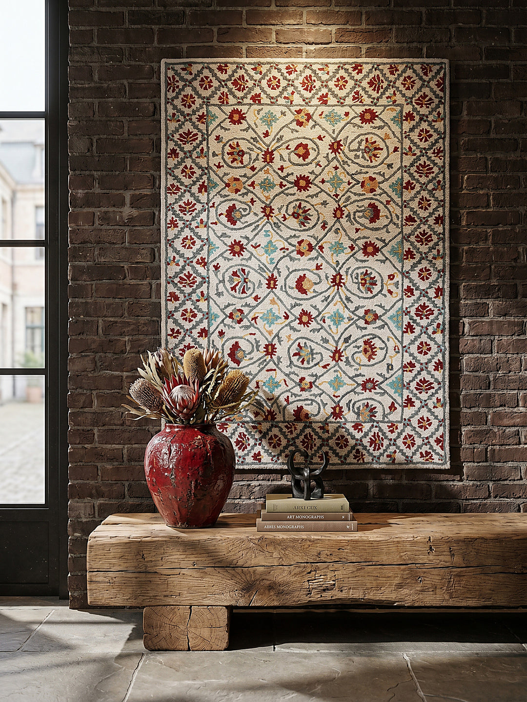 Teppich Rot-Blau rechteckig als Wandteppich Wanddekoration Textilkunst Interior Design_