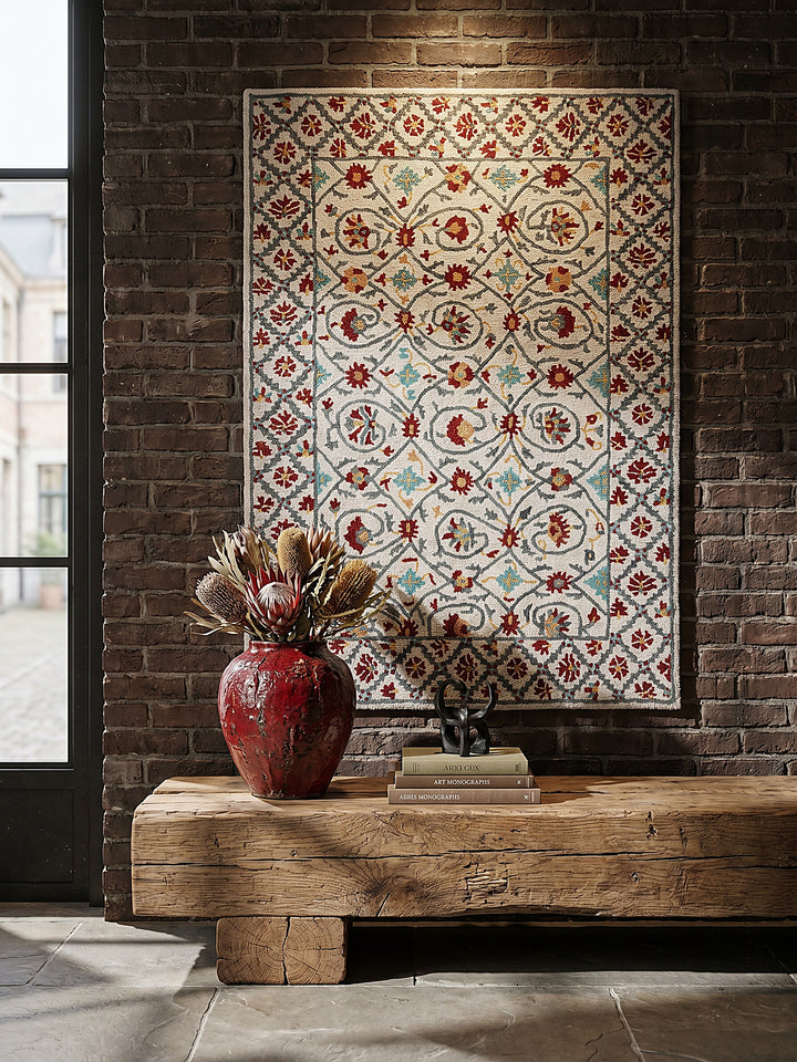 Teppich Rot-Blau rechteckig als Wandteppich Wanddekoration Textilkunst Interior Design_