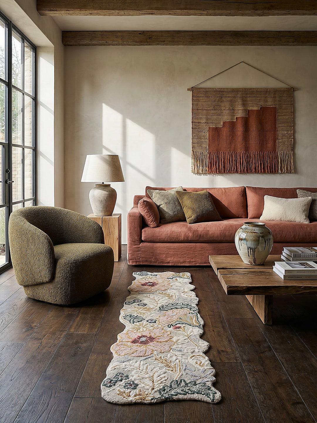 Teppich Hellrosa Läufer als Wandteppich Wanddekoration Textilkunst Interior Design_