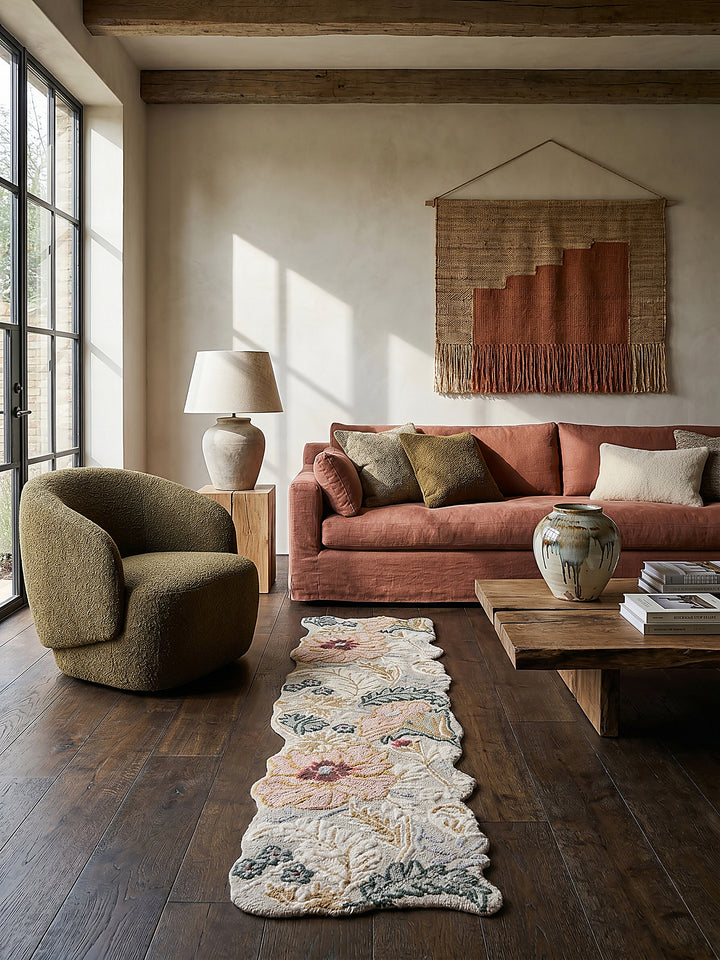 Teppich Hellrosa Läufer als Wandteppich Wanddekoration Textilkunst Interior Design_