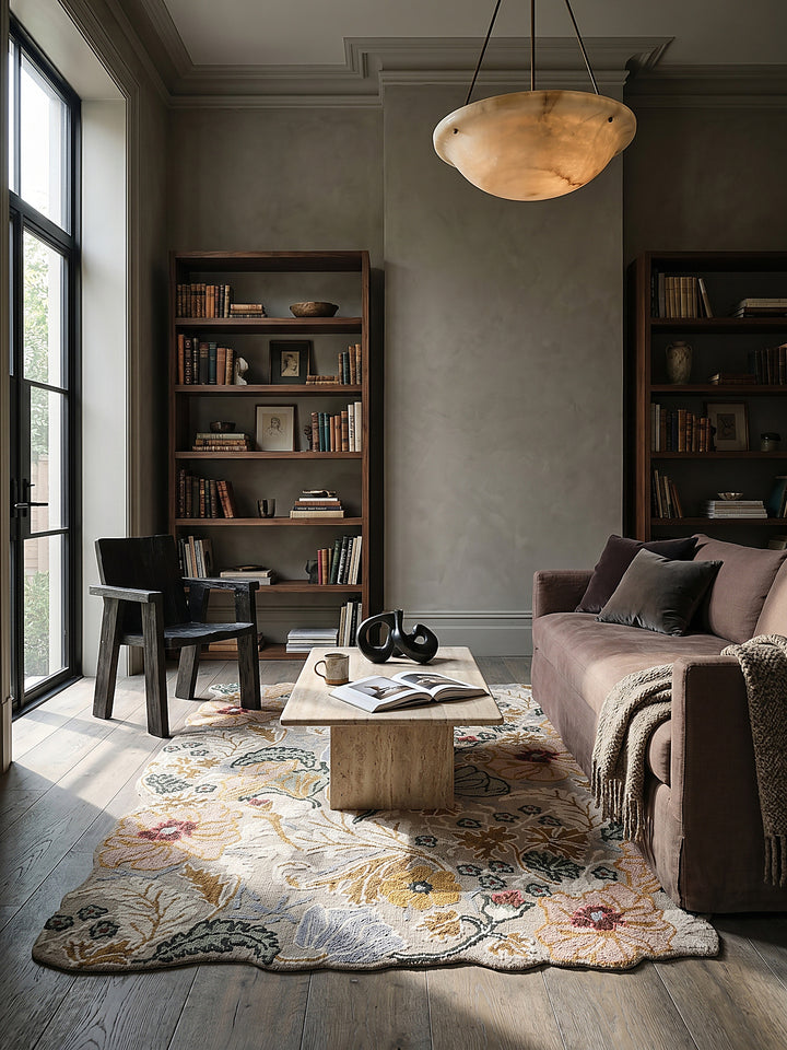 Teppich Hellrosa rechteckig im Wohnzimmer mit Couchtisch und Wohnaccessoires Wohnidee skandinavisch modern_
