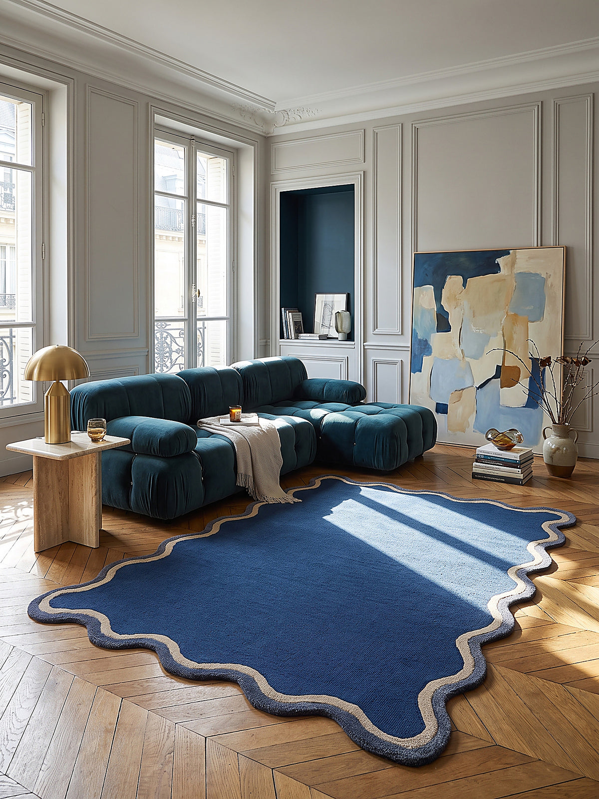 Teppich Marineblau rechteckig im modernen Wohnzimmer_