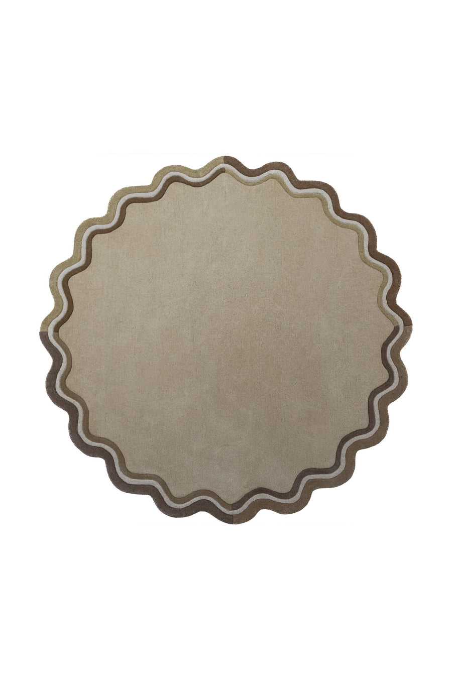 Teppich Wellenkante Natur Beige uni Wolle handgetuftet Rund_