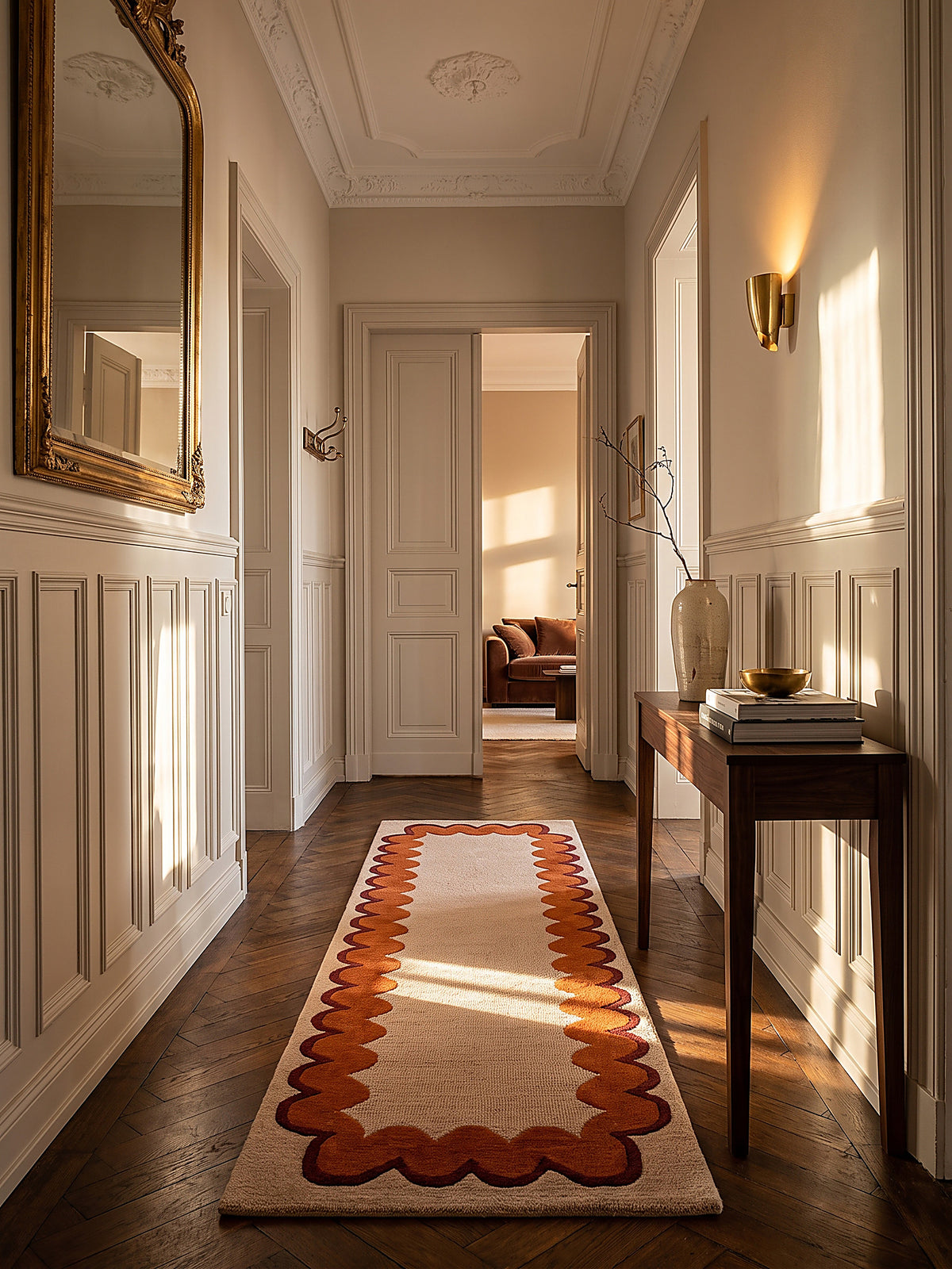 Teppich Orange Läufer im modernen Wohnzimmer_