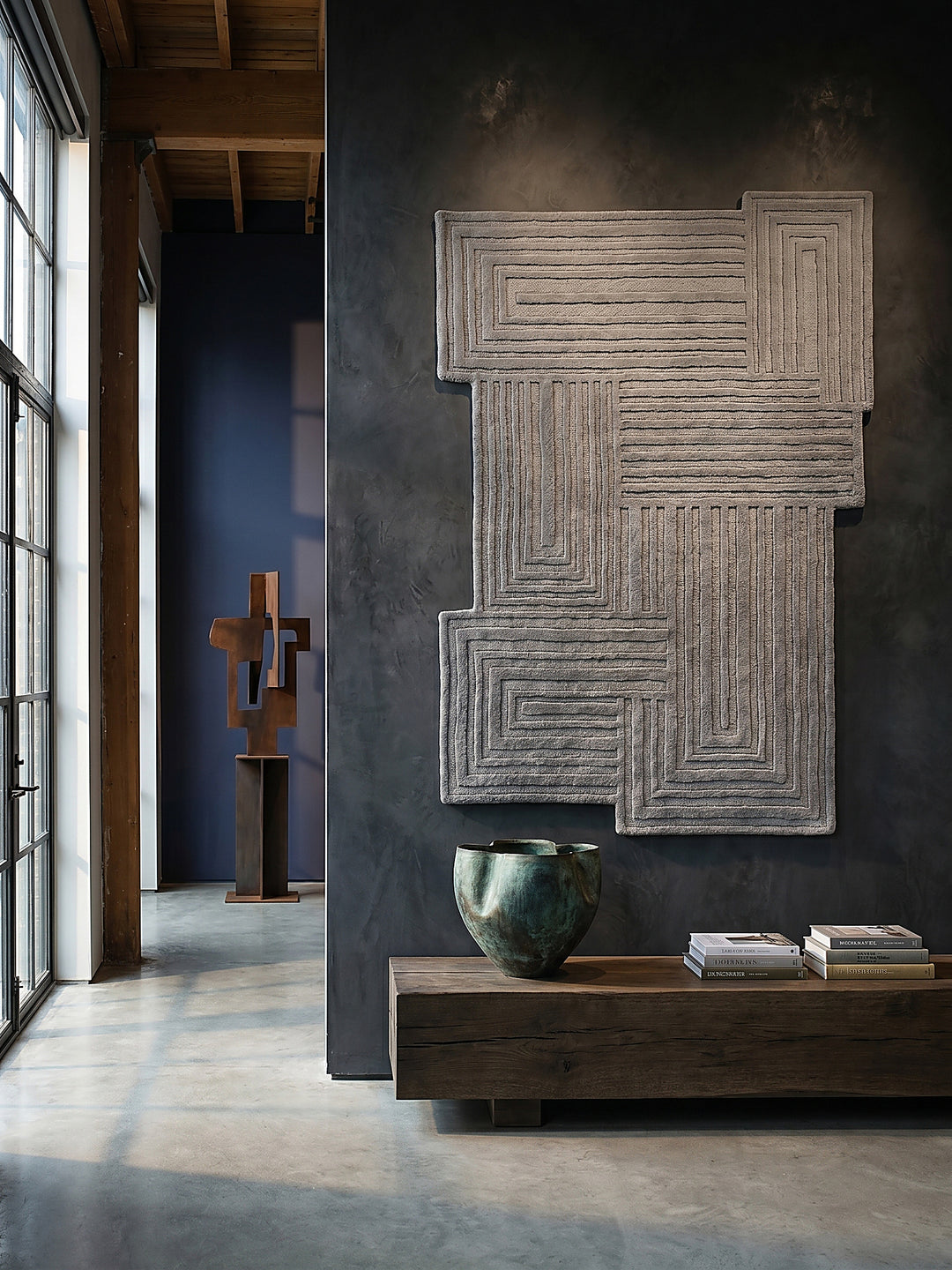 Teppich Grau rechteckig als Wandteppich Wanddekoration Textilkunst Interior Design_